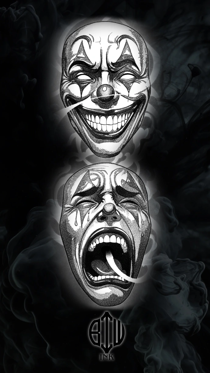 tattouage flash Masque style chicanos smile now cry later 