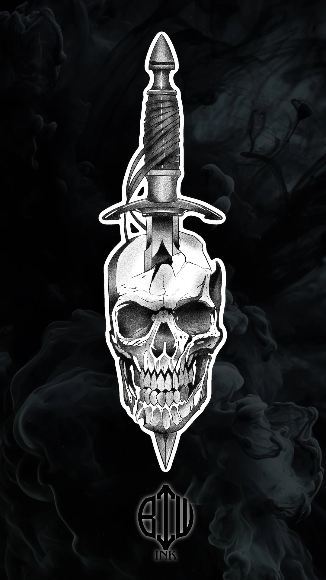 tatouage flash disponible crâne avec dague 