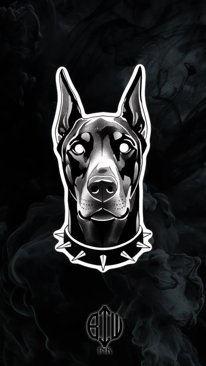 tatouage flash disponible doberman style blackwork