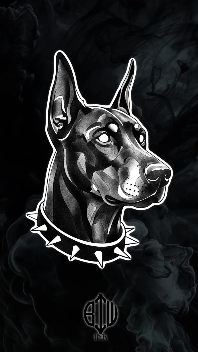 tatouage flash disponible doberman style blackwork